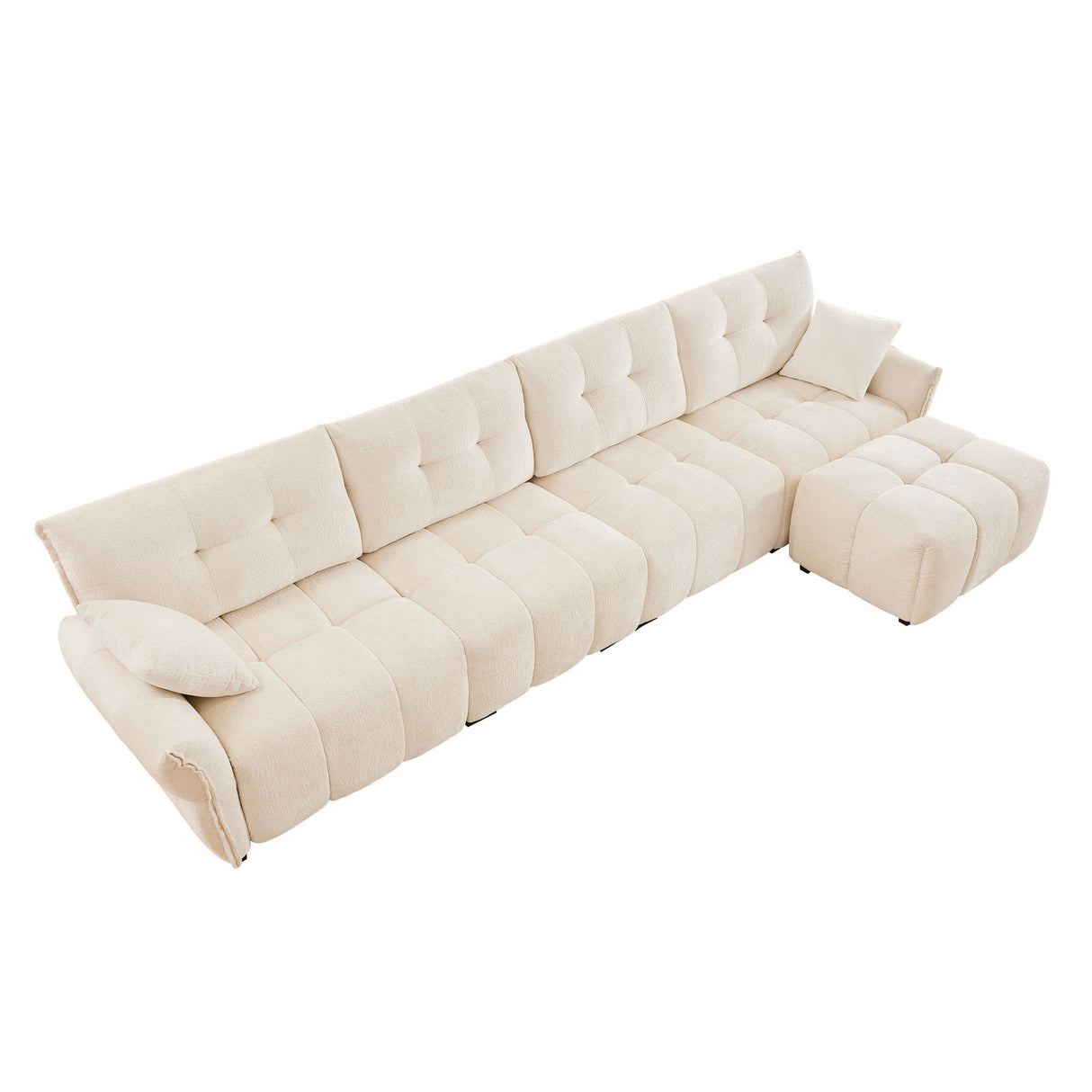 Elegant Sofa Set With Ottoman And Pillows, Textured Chenille, High Resilience Cushions