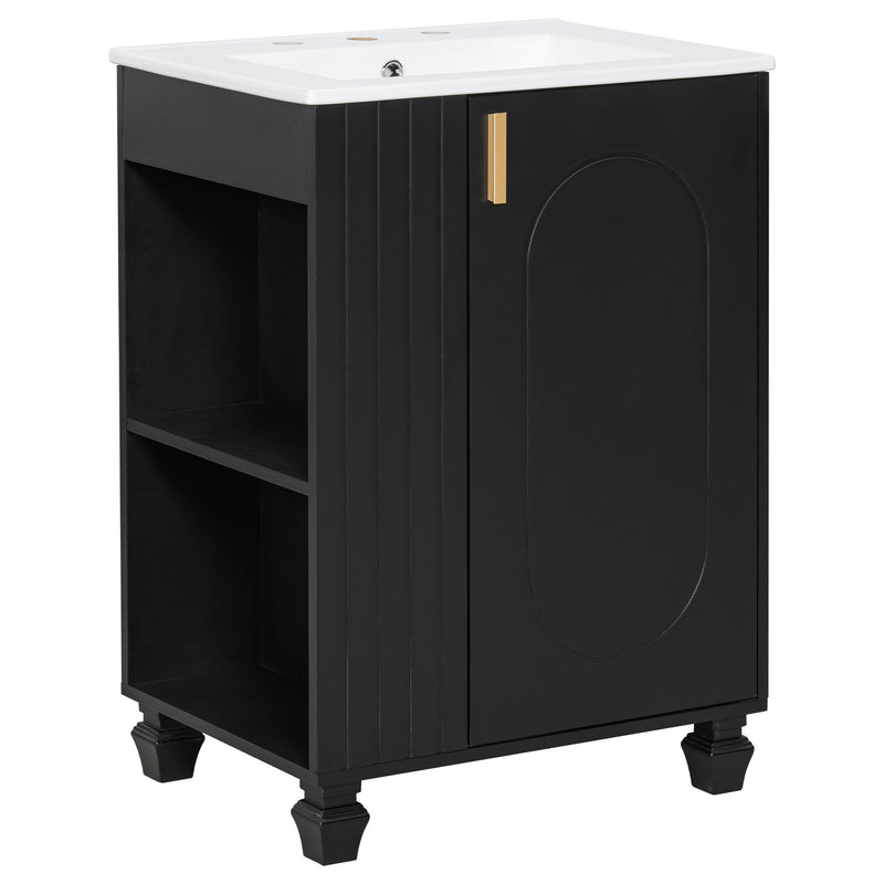 Classic Retro Bathroom Vanity With Sink, Door Shelf, Side Open Storage Frame