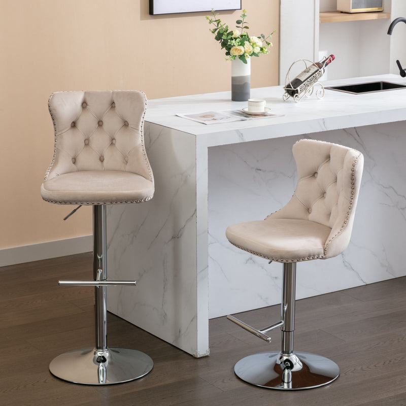 Swivel Barstools Adjusatble Seat Height From 25-33", Modern Upholstered Base Bar Stools With Backs Comfortable Tufted For Home Pub And Kitchen Island (Set of 2)