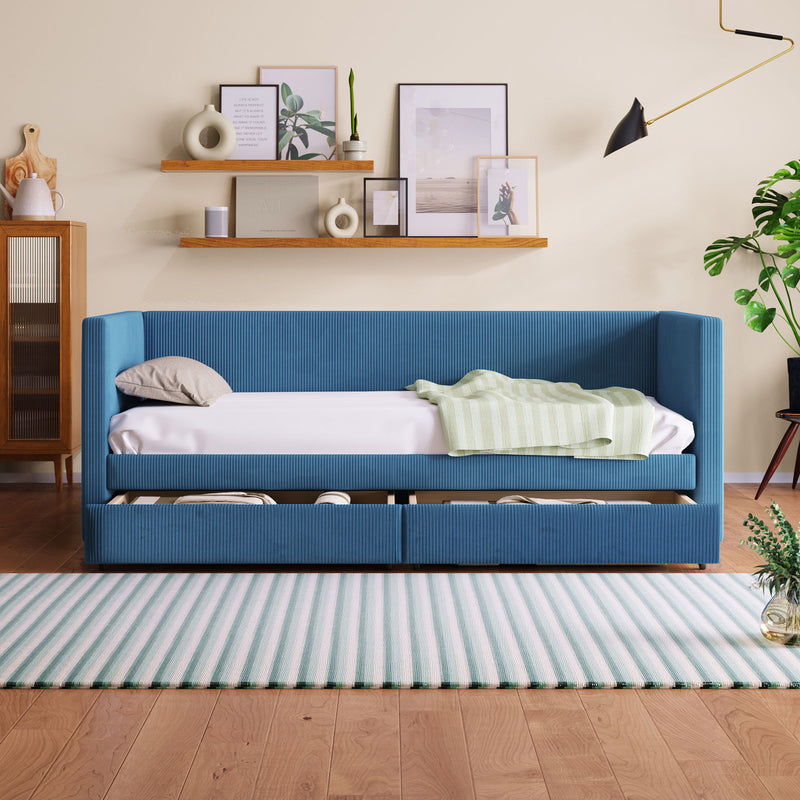 Daybed With Two Drawers And Wood Slat