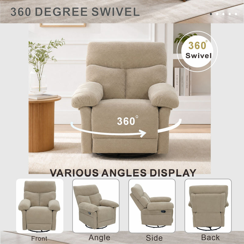 Swivel Rocker Recliner Chair With Manual Recline For Living Room