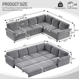 L-Shaped Sofa Couch With Pull Out Bed With Nailhead Trim & Rolled Arm