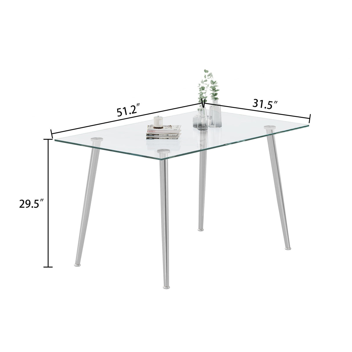Thick Tempered Glass Top Dining Table & Stainless Steel Legs - Silver