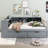 Upholstered Headboard Platform Bed With Storage Shelves, Drawers, Charging Station