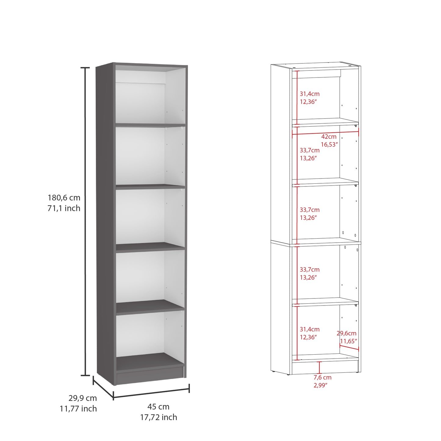 Dupree 3 Piece Home Bookcase set, 67" Wide with 14 Shelves ,  Living Room Set Set  Mat Gray - White