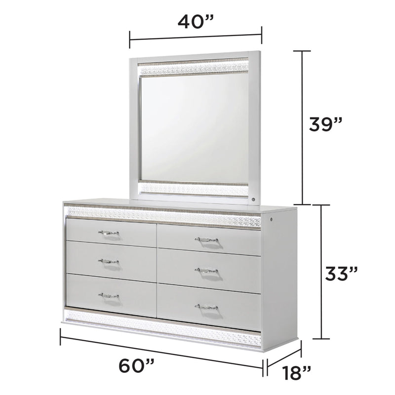 Glam - 6 Drawer Dresser With LED Lighting (Includes Dresser Only) - White