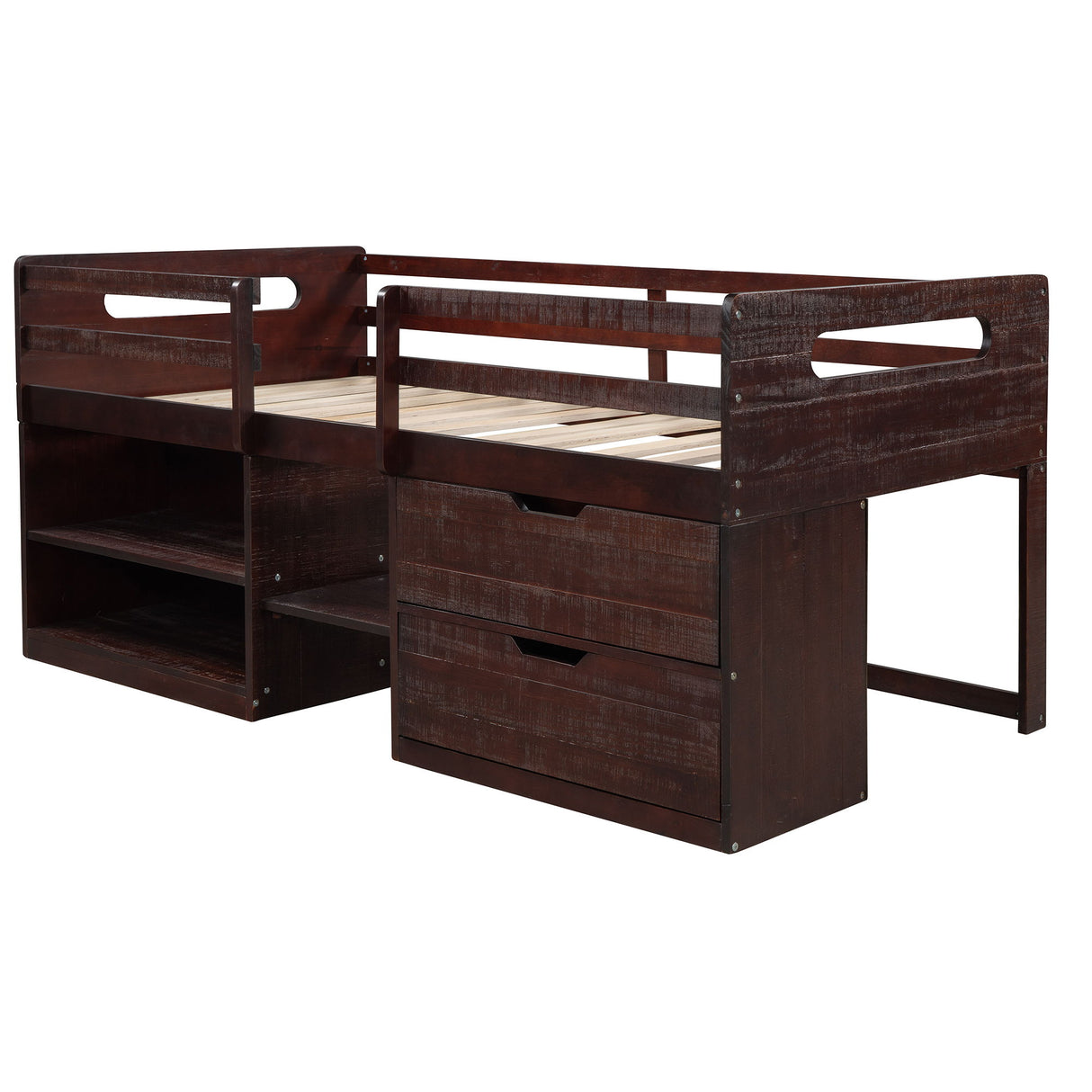 Loft Bed With Two Shelves And Two Drawers