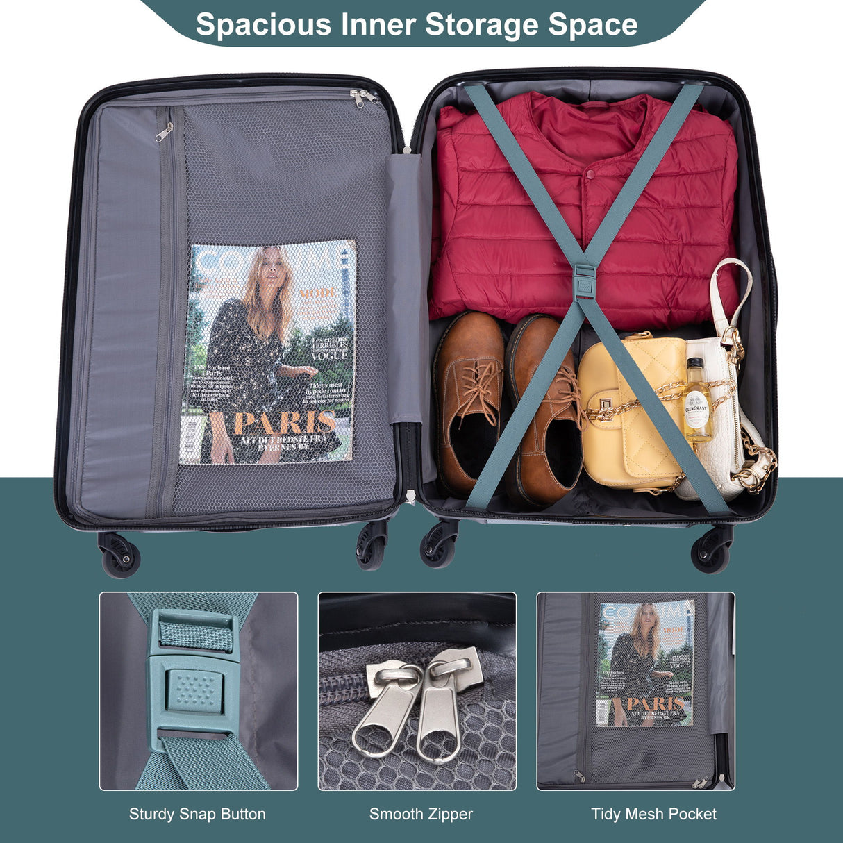 Expandable 3 Piece Luggage Sets Lightweight & Durable Suitcase, Spinner Wheels, Tsa Lock