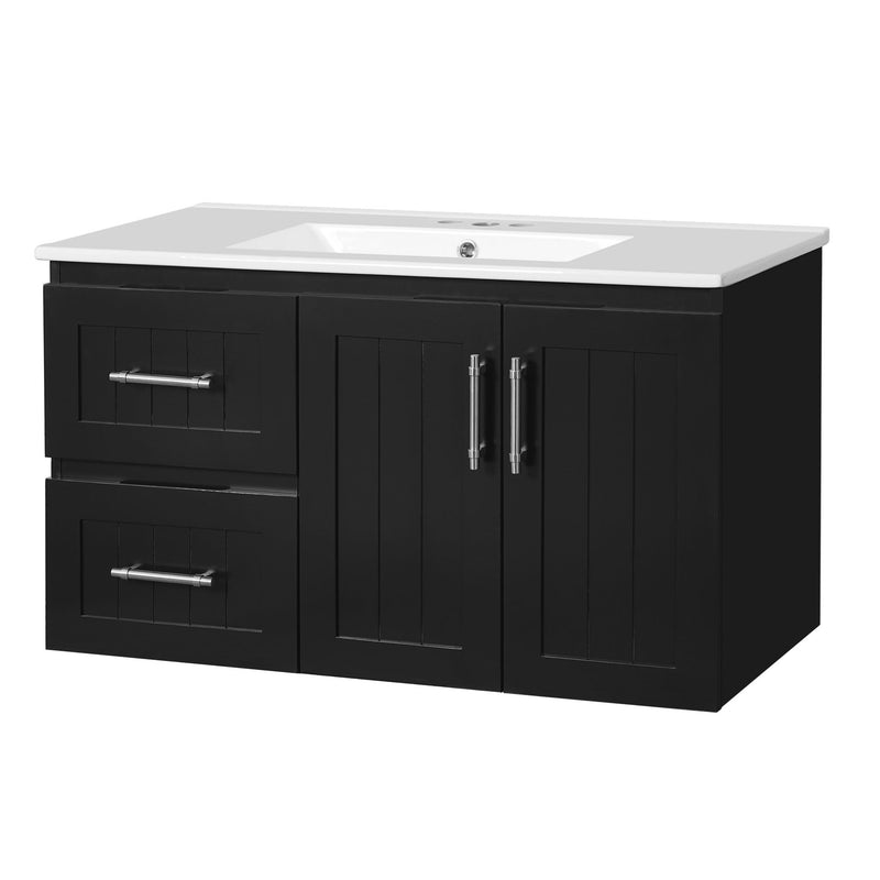 Wall Mounted Bathroom Vanity & Sink, 2 Drawers