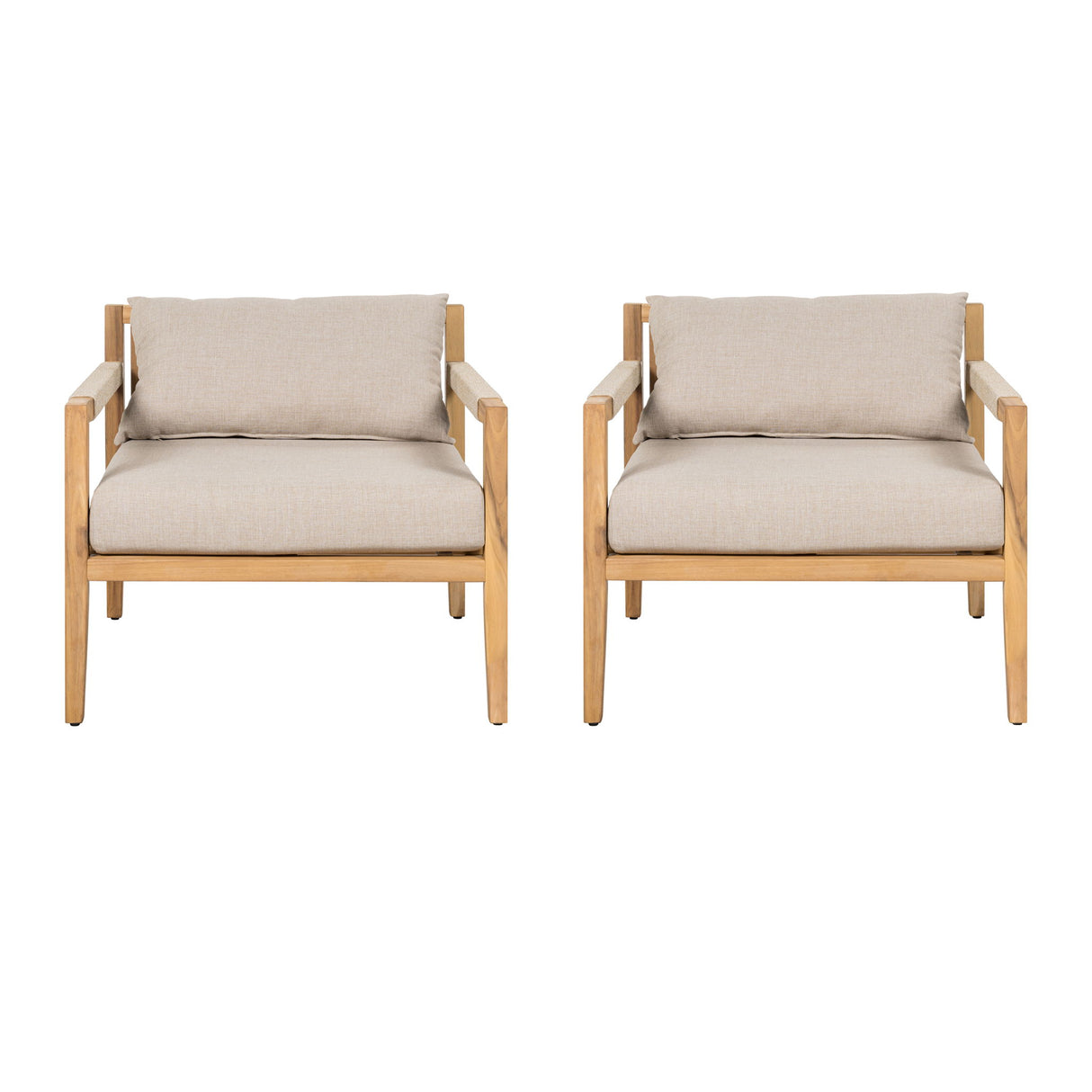 Rope Outdoor Leisure Chair (Set of 2) - Acacia Wood / Beige