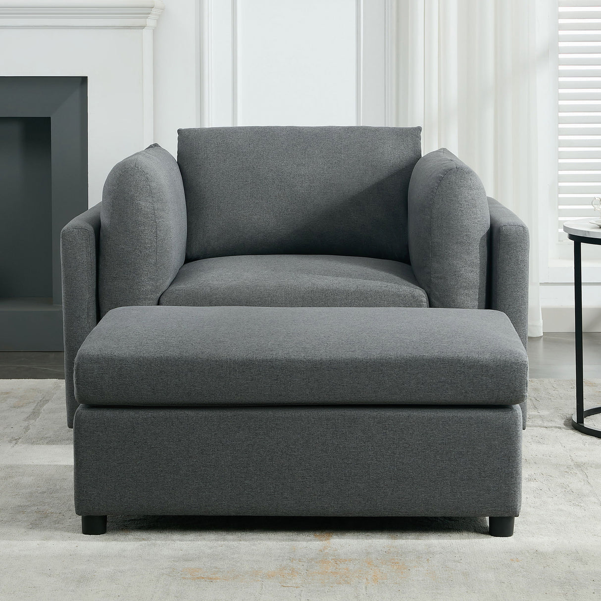Wide Modern Oversized Armchair With Ottoman Stool, Single Sofa With Lumbar Support, Accent Chair