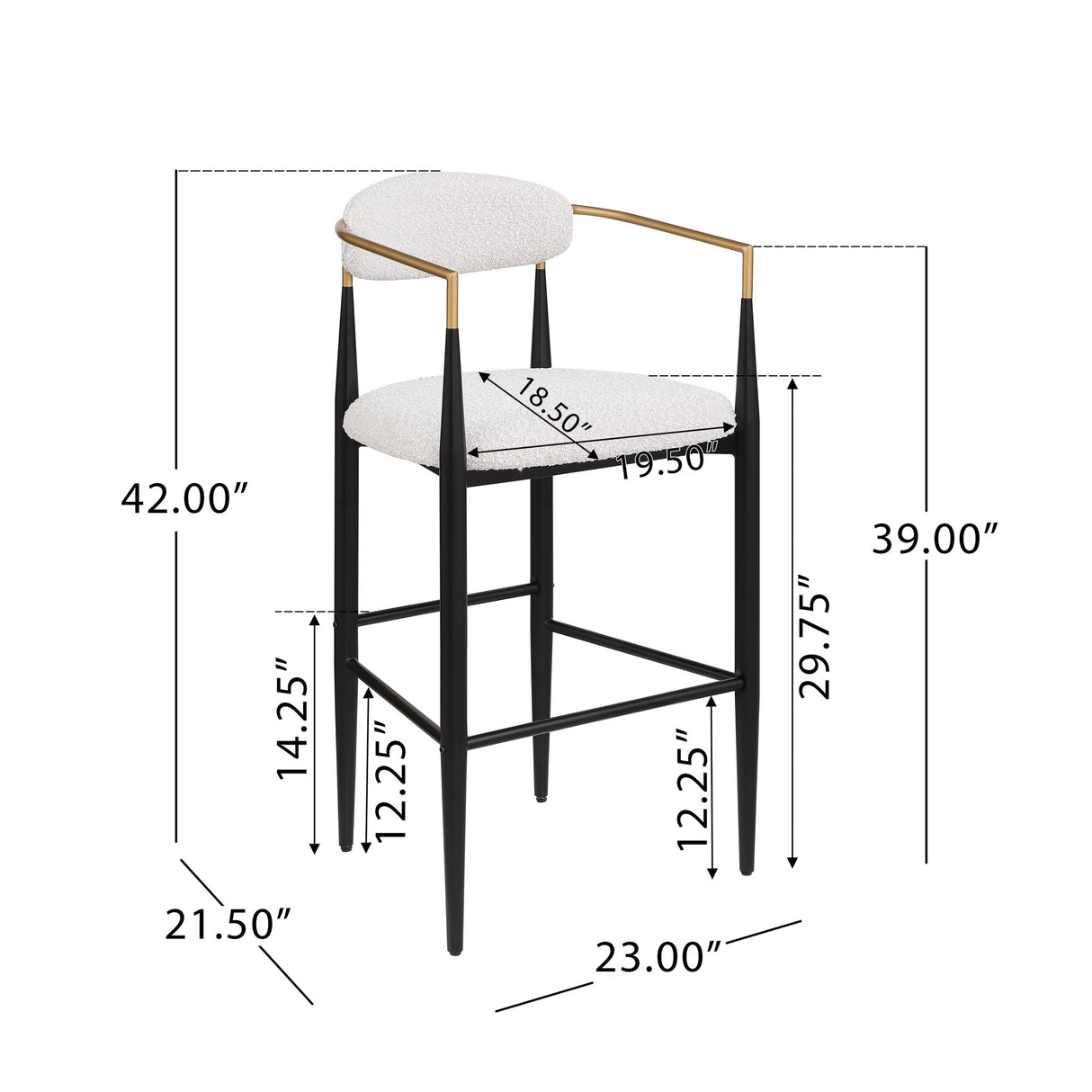 Barstools (Set of 2), Counter Height Upholstered Bar Stools With Backs And Iron Legs For Kitchen Island - Beige