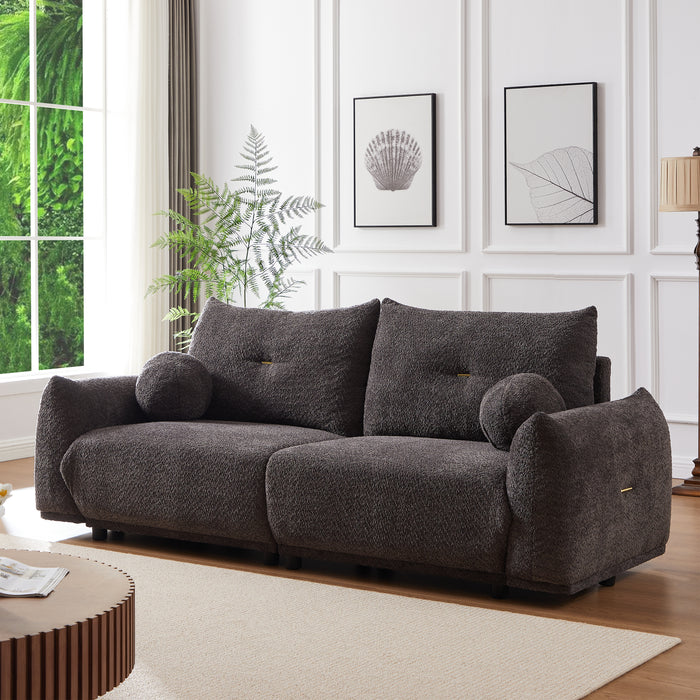 Lamb's wool 2-seater cushion sofa 90'' comfortable sofa for living room Bedroom and other casual spaces Lamb's wool sofa with 2 cushions and 2 ball pillows. (gray)two sets