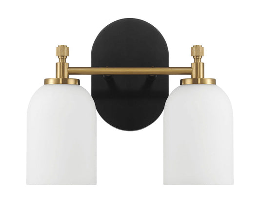 Vortex - 2 Lights Vanity In Traditional Style For Over Bathroom Mirror Wall Sconce - Black / Gold / White