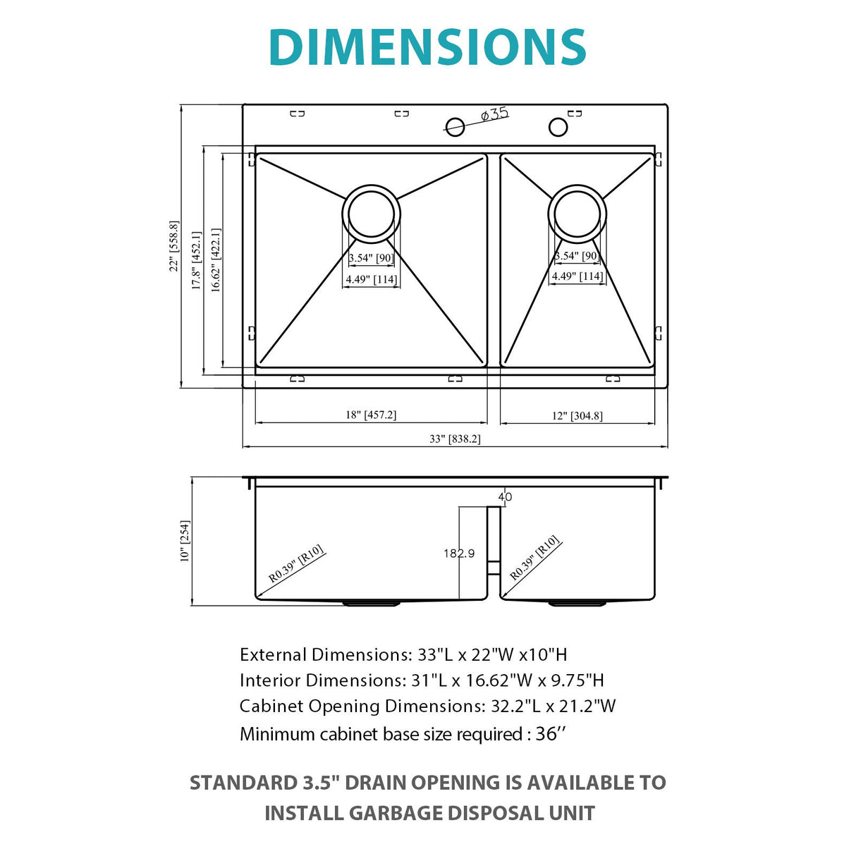 Topmount, Drop In Double Bowl Kitchen Sink