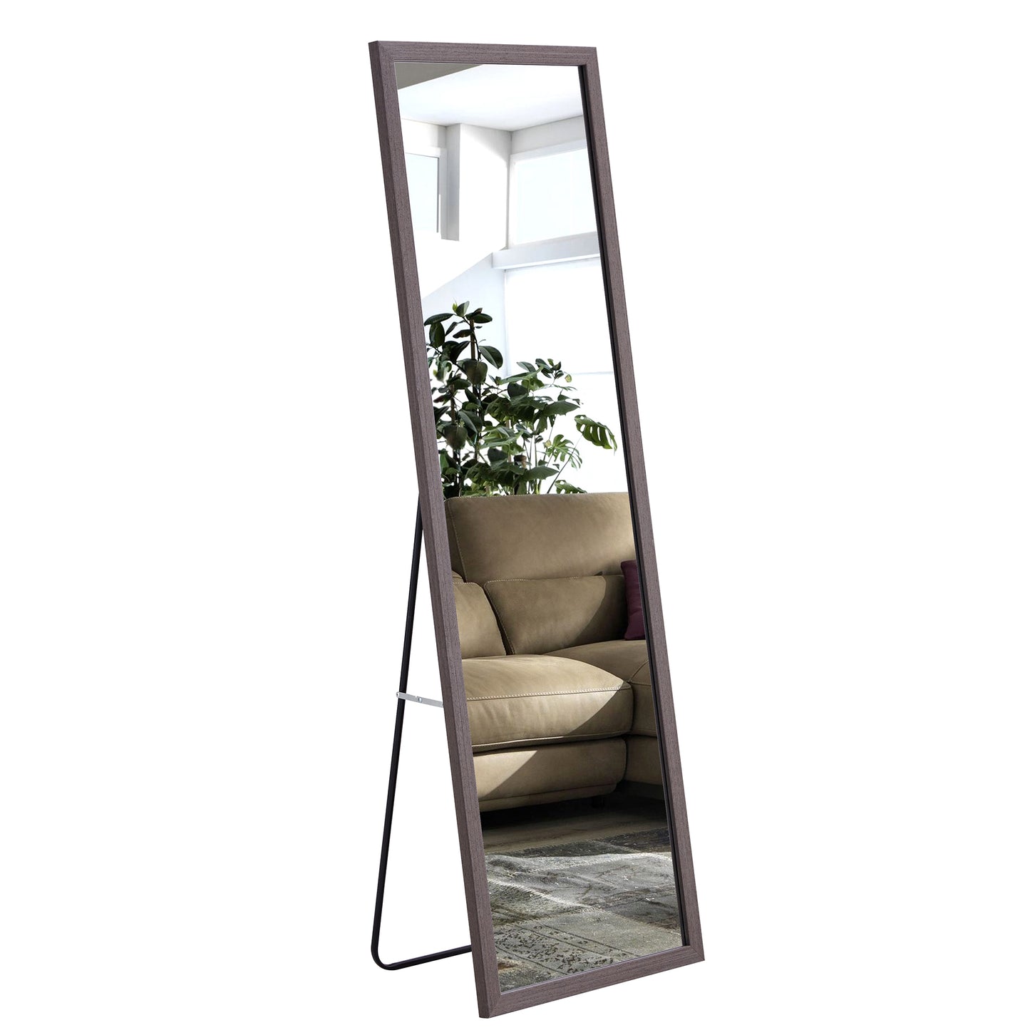 Third generation packaging upgrade, thickened frame, gray wood grain solid wood frame full-length mirror, dressing mirror, bedroom entrance, decorative mirror, floor standing mirror. 57.9 "* 18.1"