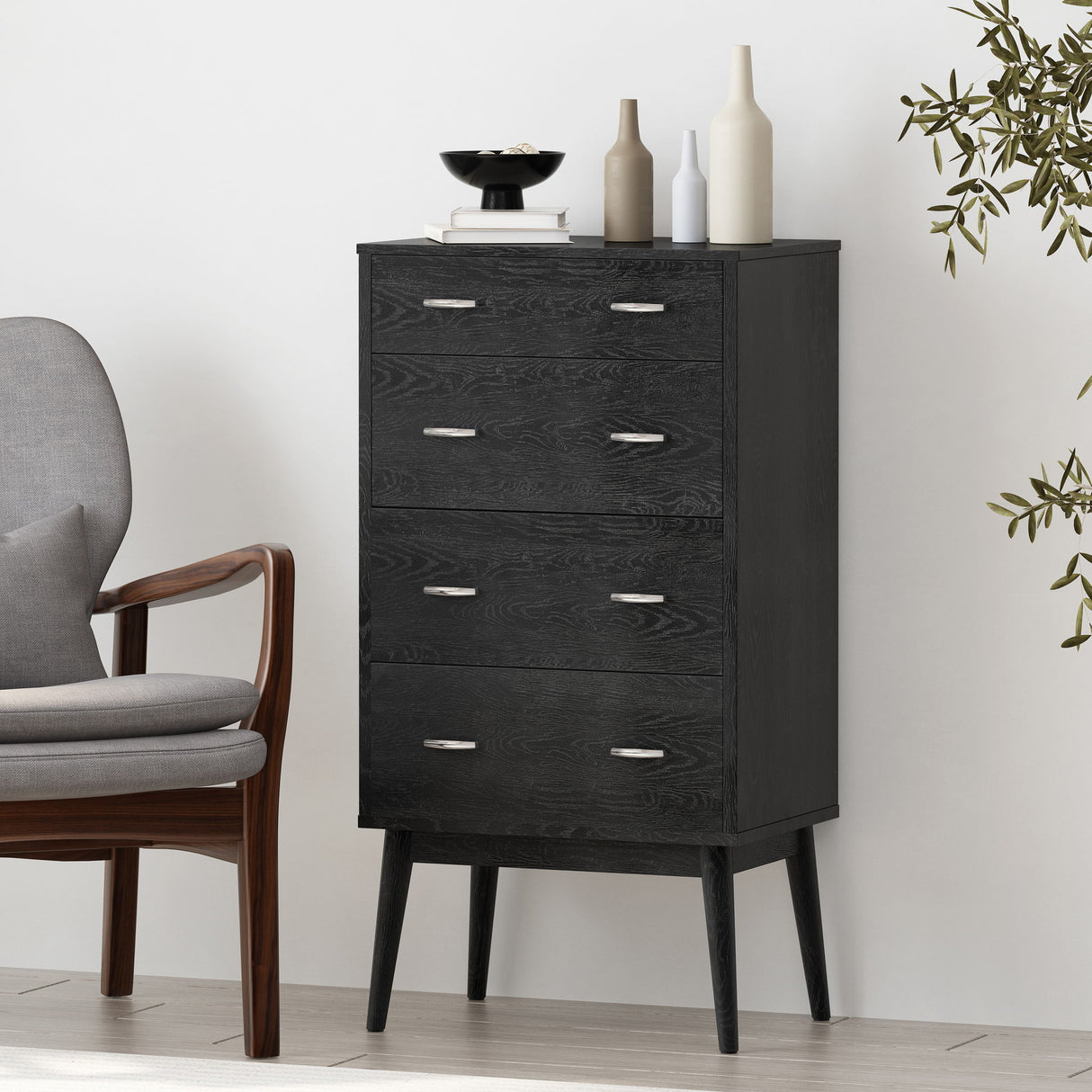 Wilbur - Faux Wood And Rubberwood 4 Drawer Dresser - Black