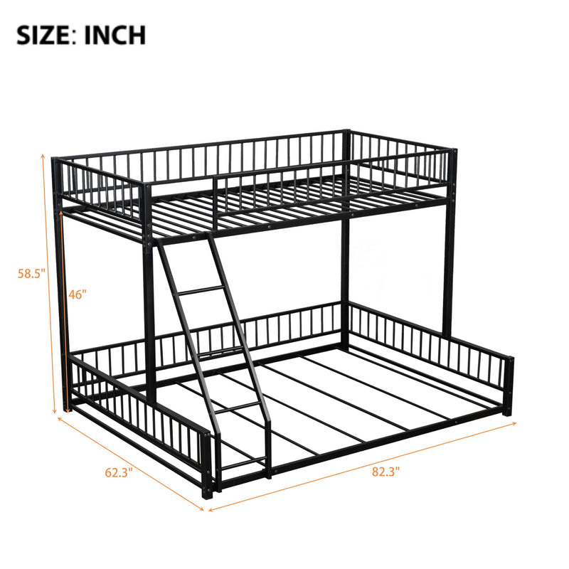 Bunk Bed Frame With Ladder And Safety Guardrails