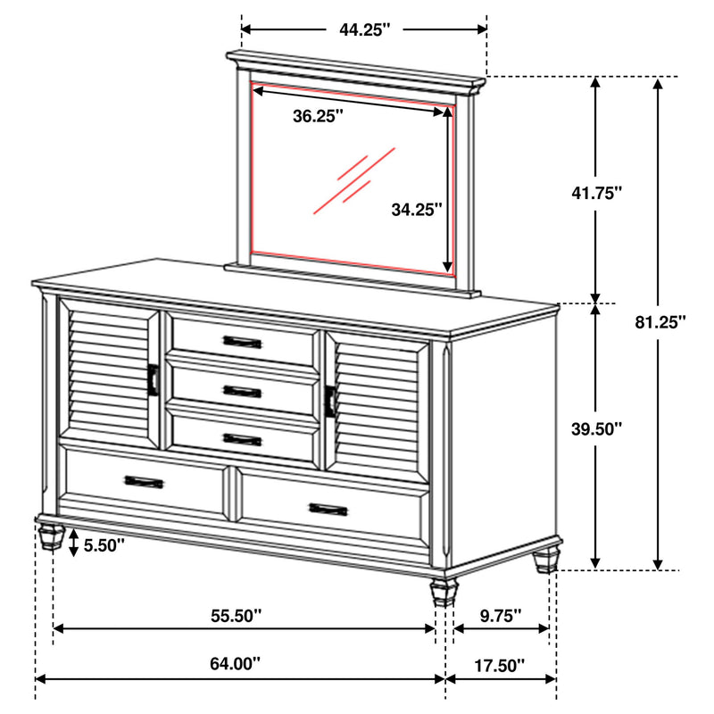Lockeford - 5 Drawer Dresser With Mirror - White