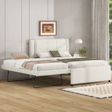 Full Size Upholstered Platform Bed With Adjustable Trundle - Beige