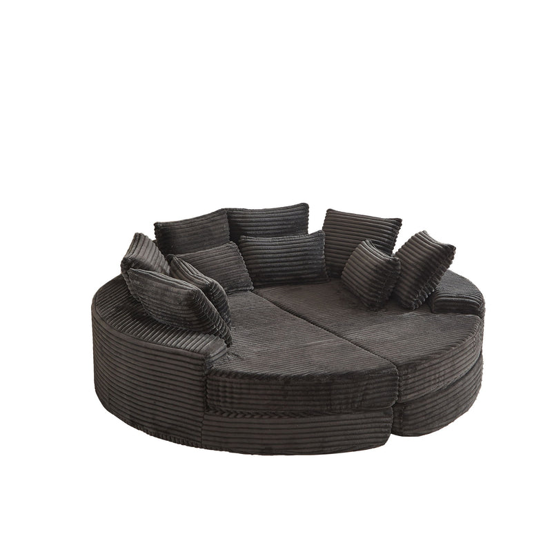 Round Oversized Sofa Bed With 5 Throw Pillows