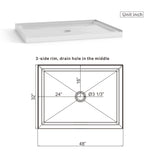 Shower Base Anti Slip Center Drain Single Threshold 32" X 48" - White