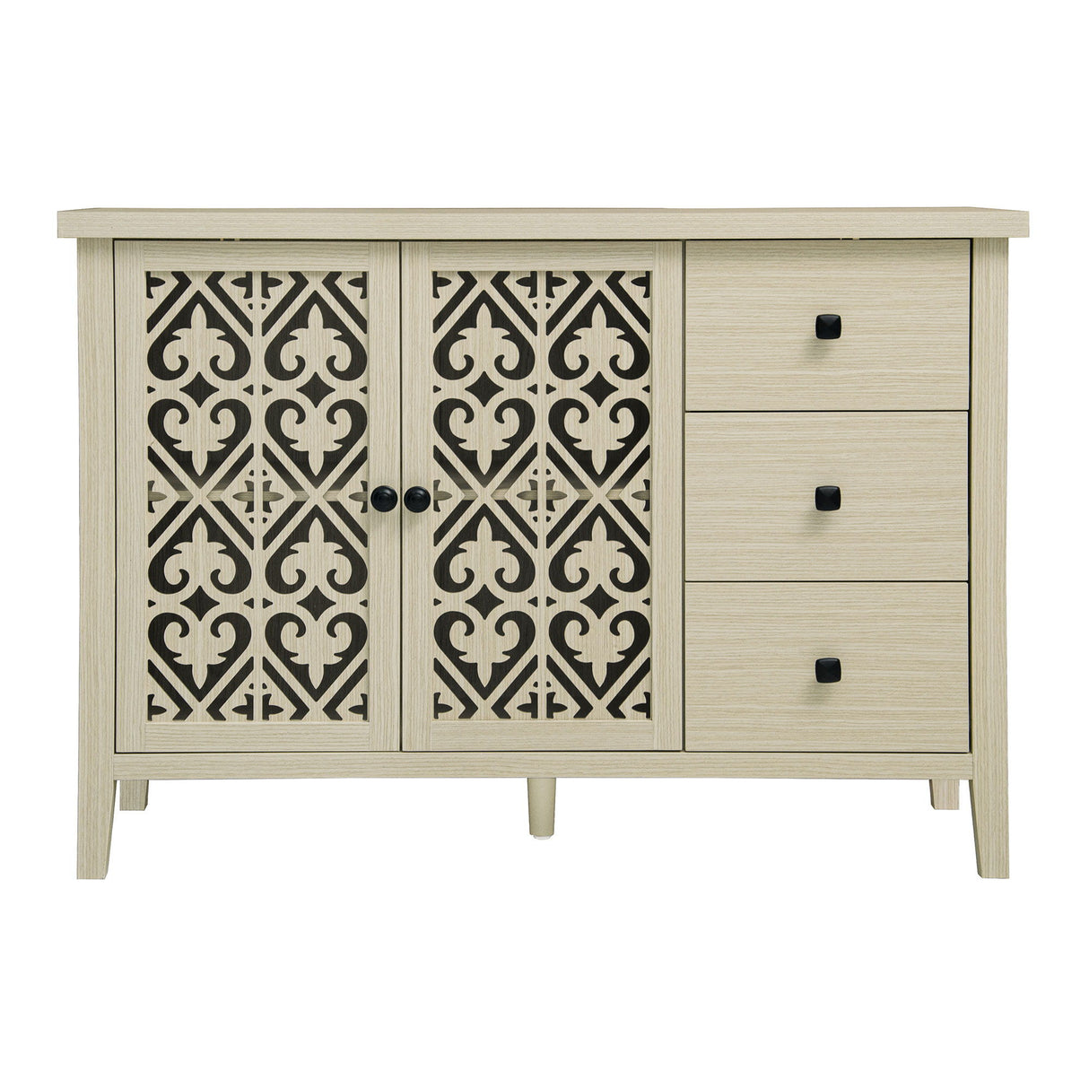 Hollowed Out Cabinet With 2 Door 3 Drawers, American Furniture, Suitable For Bedroom, Living Room, Study - Natural