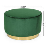 Round Velvet Ottoman, Upholstered Foot Stool For Living Room, Entryway - Emerald