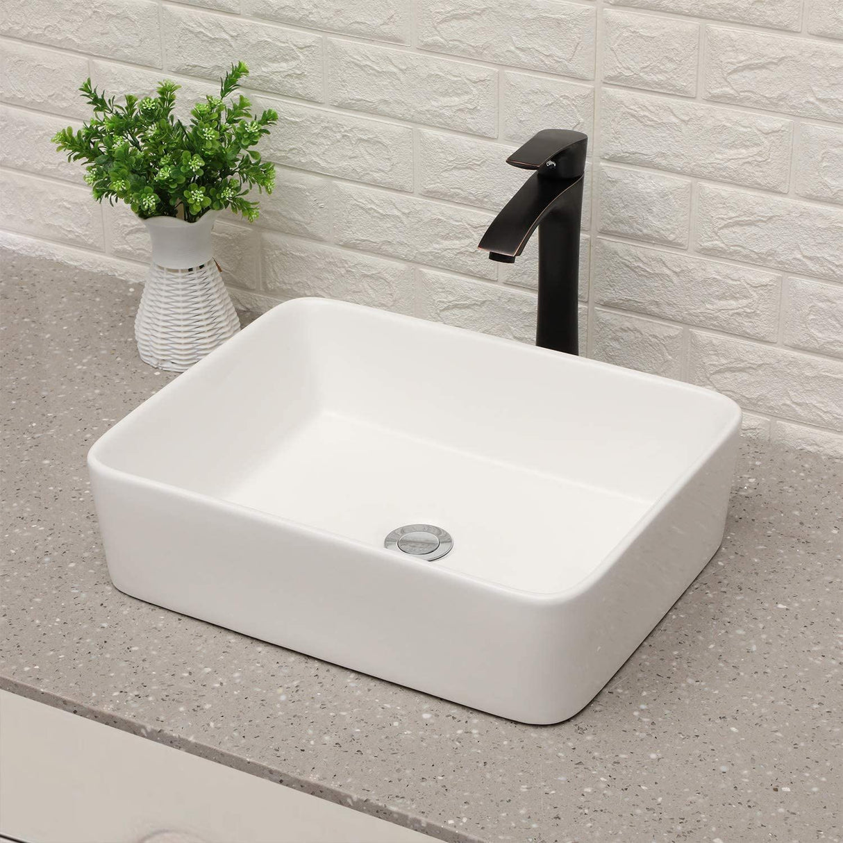 Above Porcelain Vessel Vanity Sink And Faucet Combo, 19" X 15" - White