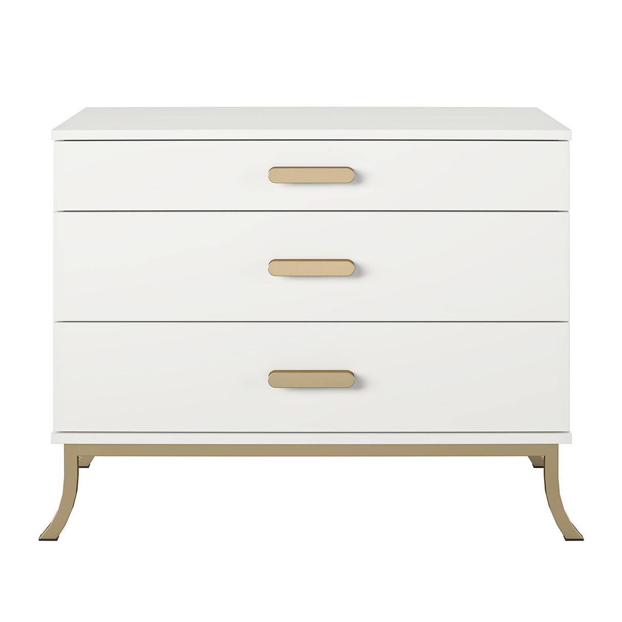 3 Drawer Dresser With Oval Handles - White / Gold