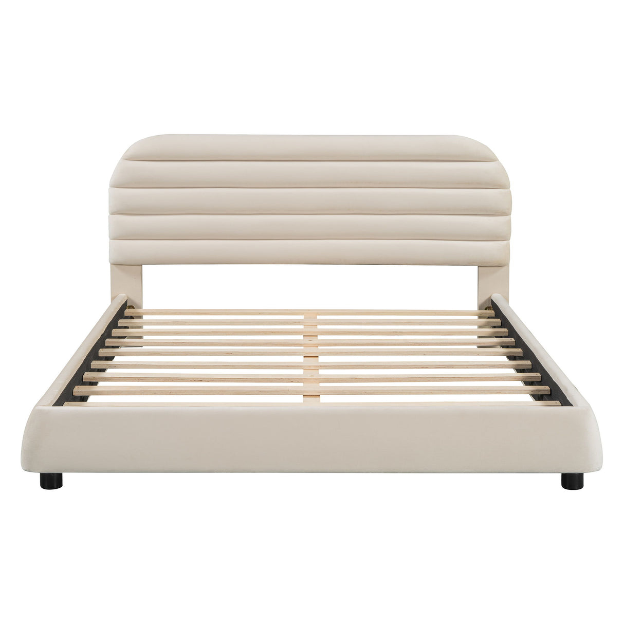Upholstered Platform Bed Frame And Stylish Curve Shaped Design