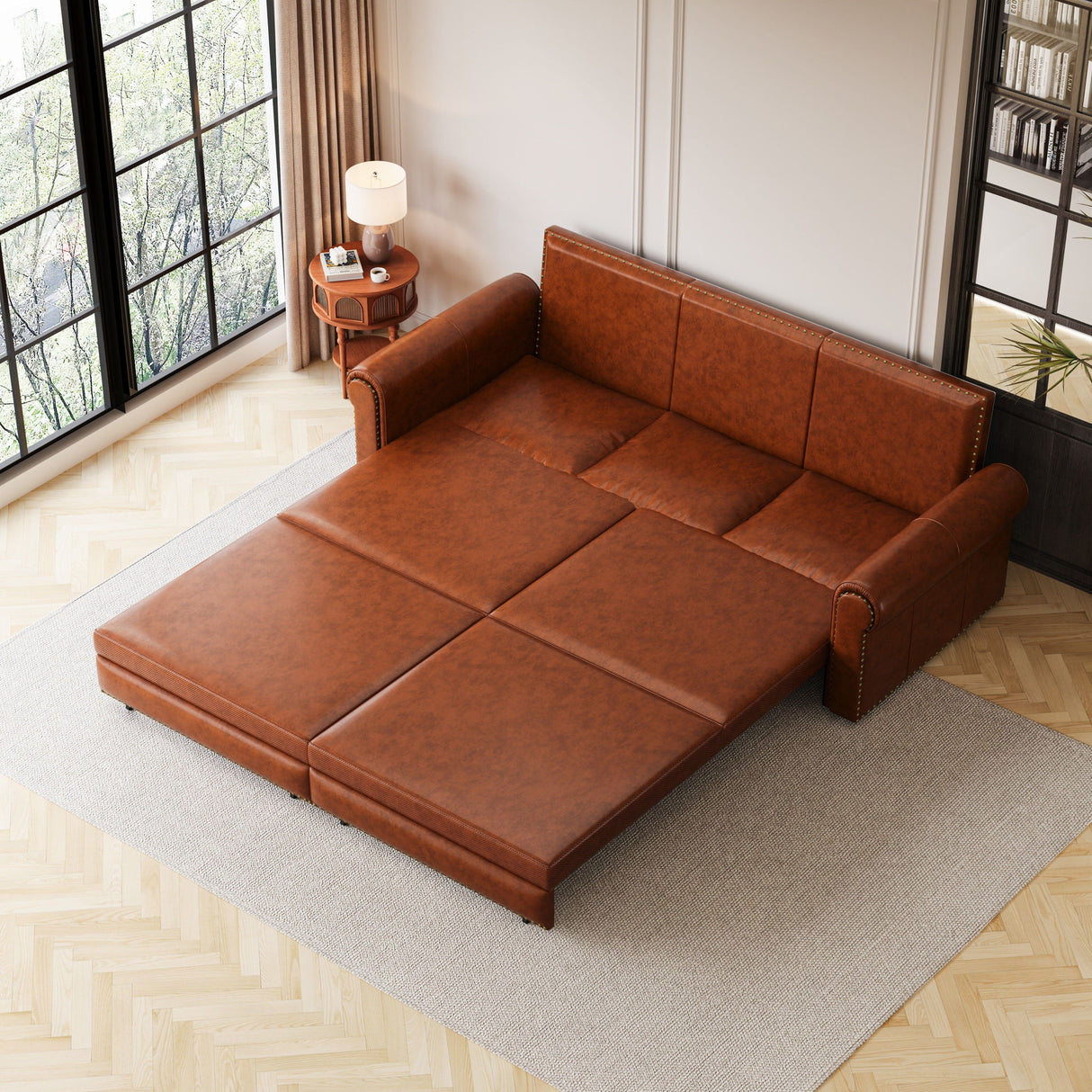 Pull Out Sofa Bed 3 In 1 Velvet Convertible Sleeper Sofa With Nailhead Trim & Rolled Arm, Multi Functional