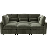 Modern Modular U-Shaped Sofa Bed With Movable Ottoman, USB Ports, Phone Holder