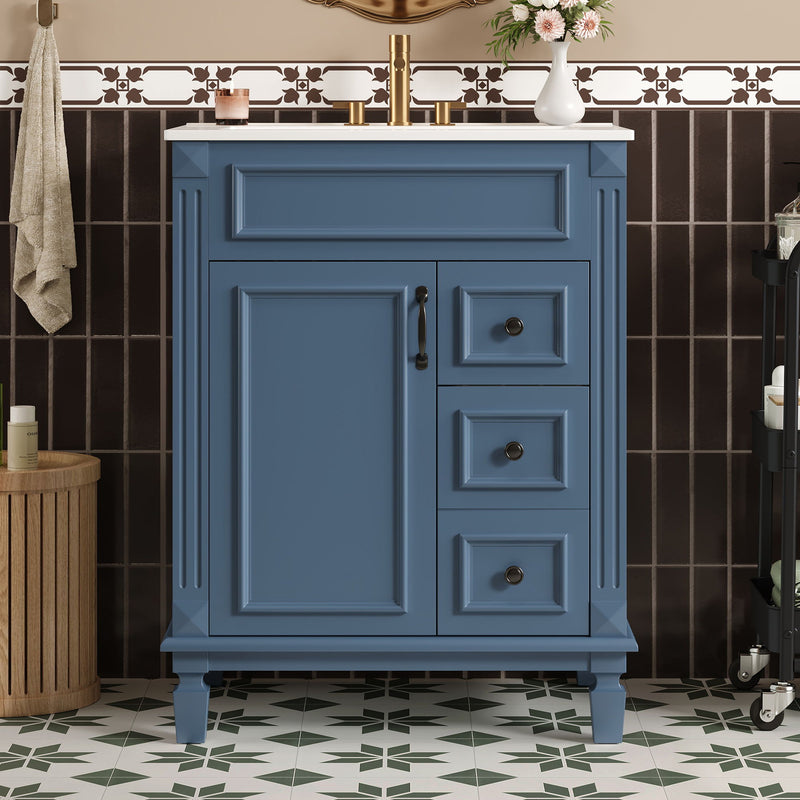 Bathroom Vanity With Ceramic Sink, Compact Cabinet With 2 Drawers And Adjustable Shelf - Blue