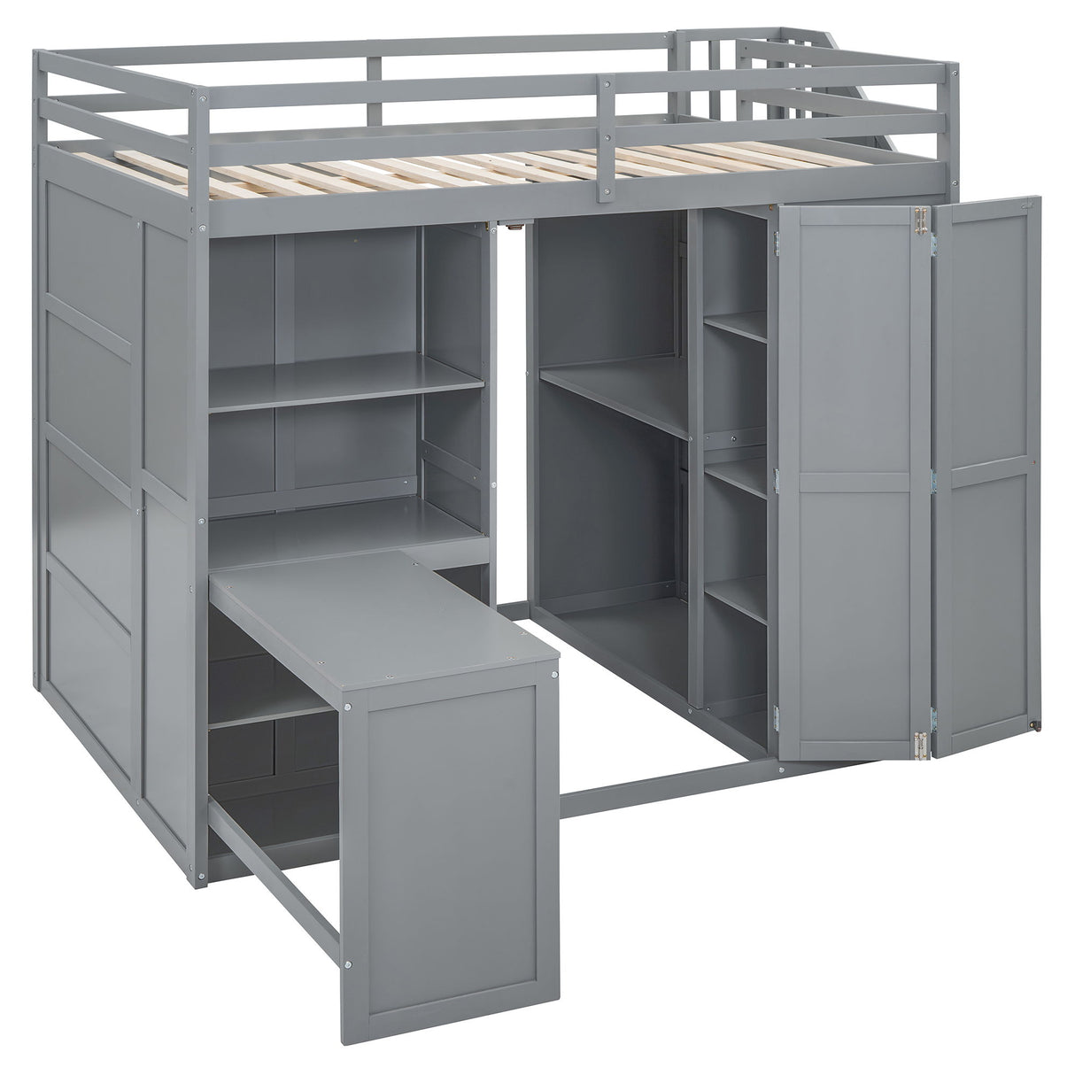 Loft Bed With Wardrobe, Desk And Shelves