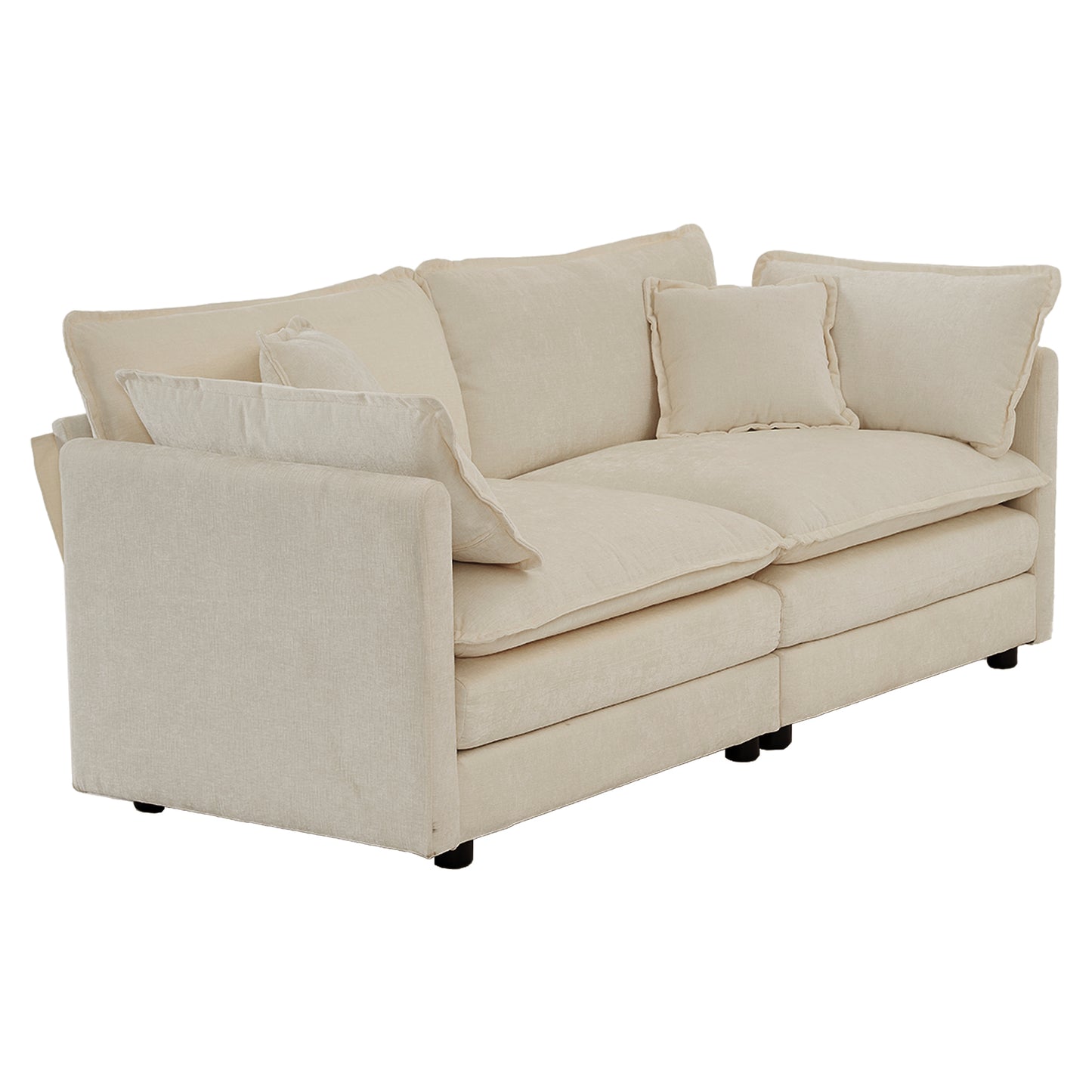 Sofa Set of 2 Chenille Couch, 2+3 Seater Sofa Set Deep Seat Sofa, Modern Sofa Set for Living Room, Beige Chenille