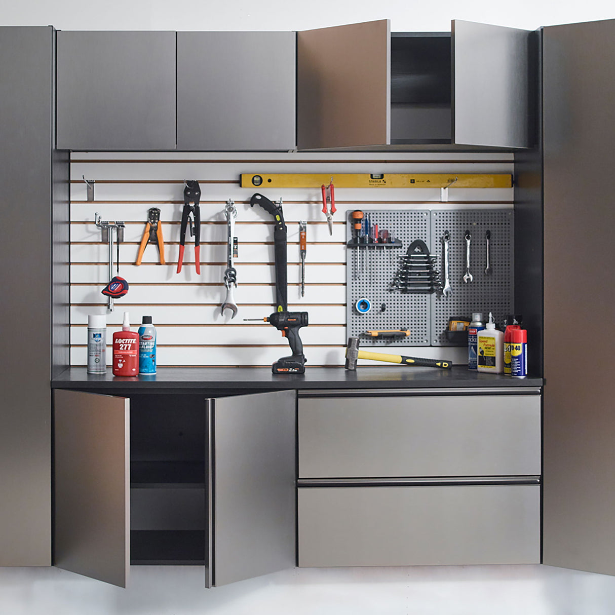 Nova Series - Wood Base Door Wall Mounted Garage Cabinet Soft Closing Water Resistant - Dark Gray