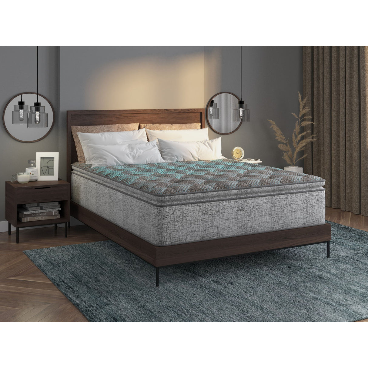 Comfort Care - 10" Twin Extra Long, Hybrid Euro Top Mattress Plush Comfort - Gray / Blue