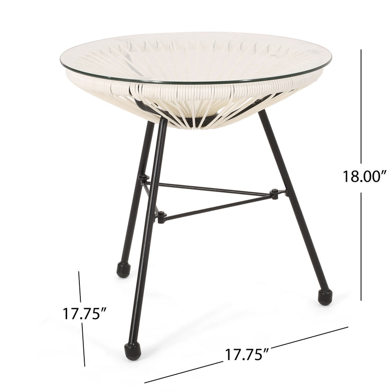 Nusa - Modern Rattan Side Table With Tempered Glass Top