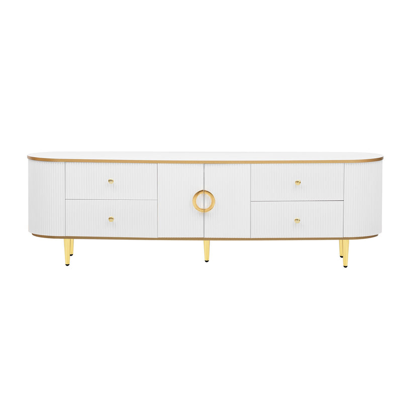 Modern TV Stand For TVs Up To 80", Entertainment Center With 4 Drawers And 1 Cabinet, Wood TV Console Table With And Handles For Living Room - White
