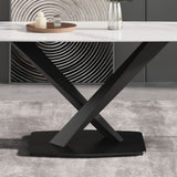 70.87" Modern Artificial Stone White Curved Black Metal Leg Dining Table, Can Accommodate 6-8 People - White / Black