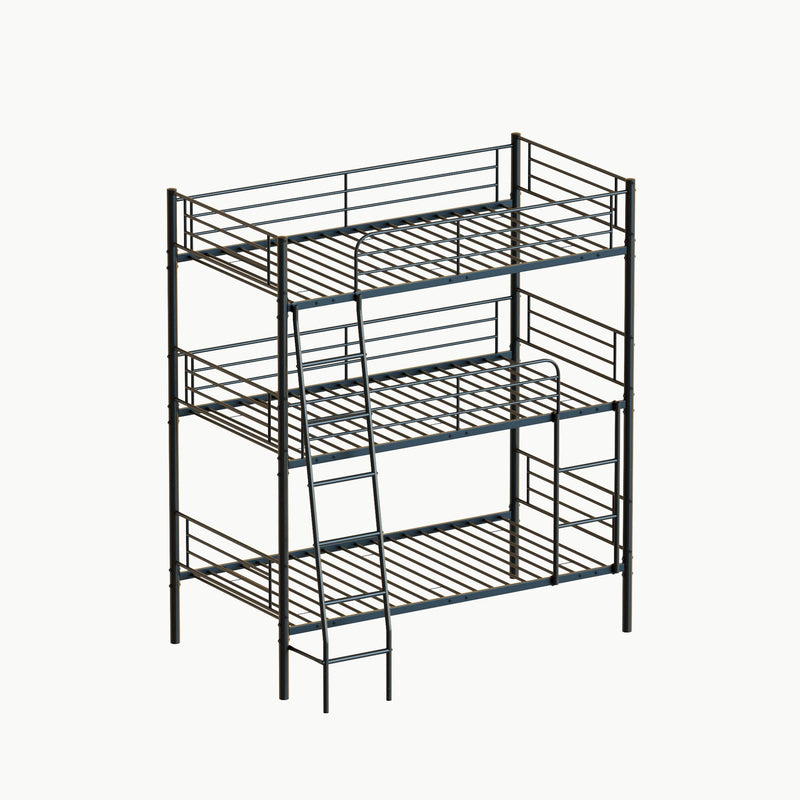 Twin Size Metal Triple Bunk Bed For Bedroom And Dormitory, Convertible Into 3 Separate Beds - Black