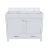43" Bathroom Vanity With Artificial Marble Carrara Top Set, Multi Functional Bathroom Cabinet With Doors And Drawer - White