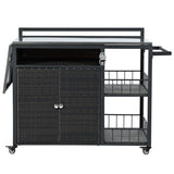 Outdoor Kitchen Island With Storage, Cooking Station, Grill Cart, Foldable Tabletop, And Bottle Opener - Dark Brown