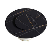 Modern Artificial Stone Round Plywood Base Dining Table, Can Accommodate 8 People Artificial Stone Turntable (Not Including Chairs) - Black / Beige