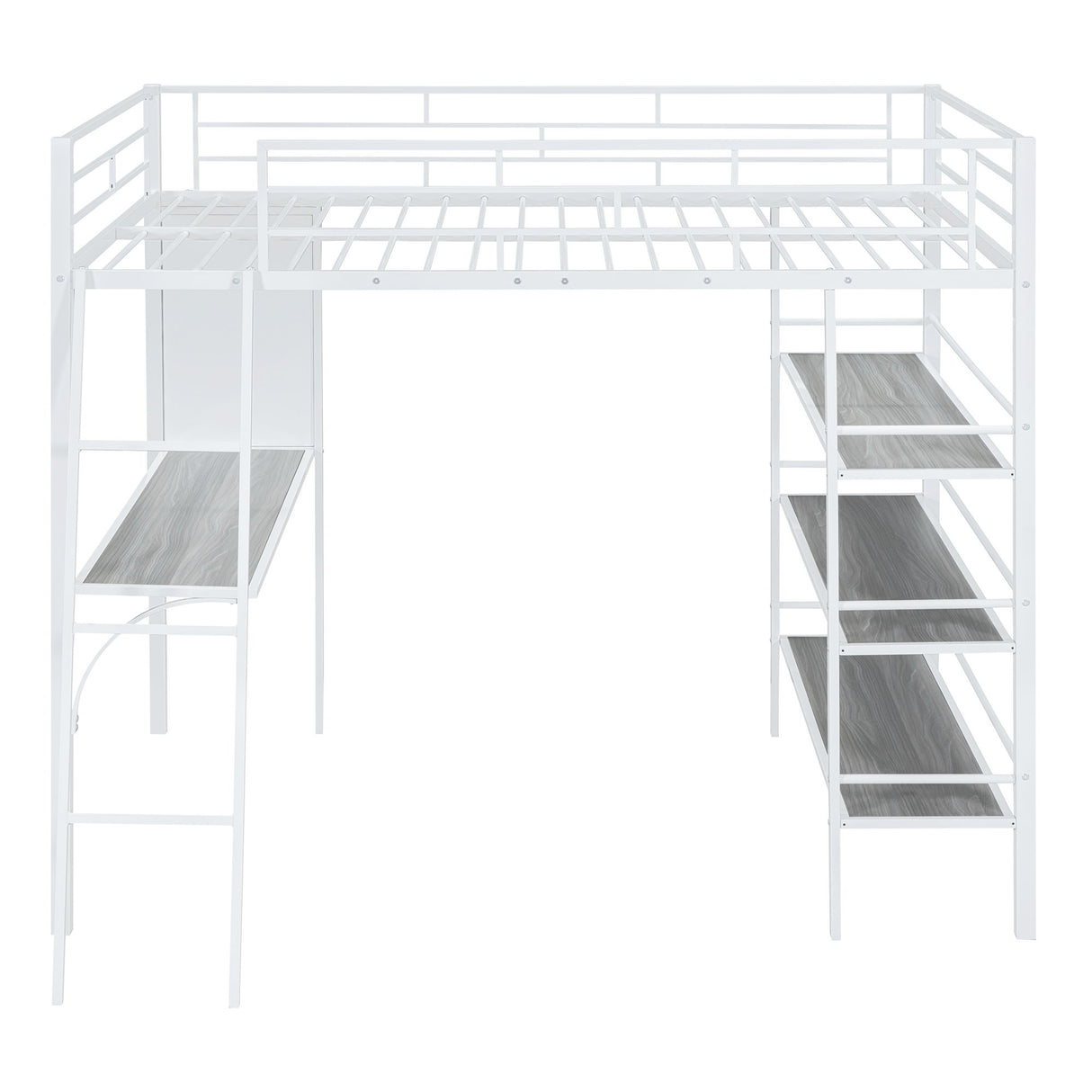 Bed With 3 Layers Of Shelves And Desk, Stylish Frame Bed