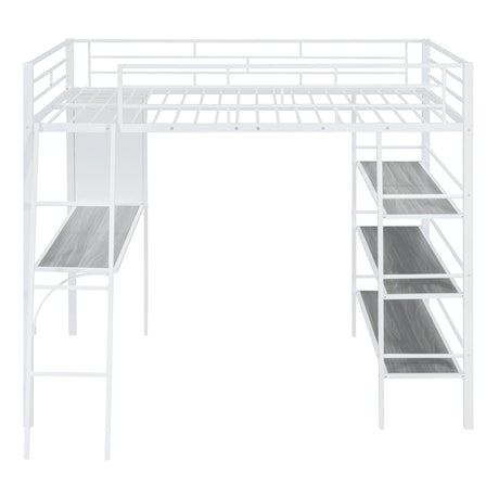 Bed With 3 Layers Of Shelves And Desk, Stylish Frame Bed