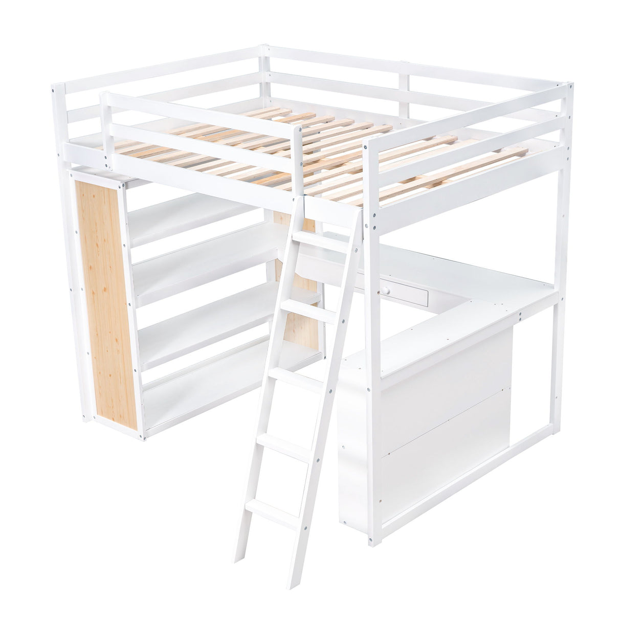 Loft Bed With Ladder, Shelves, And Desk