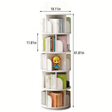 5 Tier Rotating Bookshelf, 360° Spinning Design, Space Saving Storage, For Home And Office - White