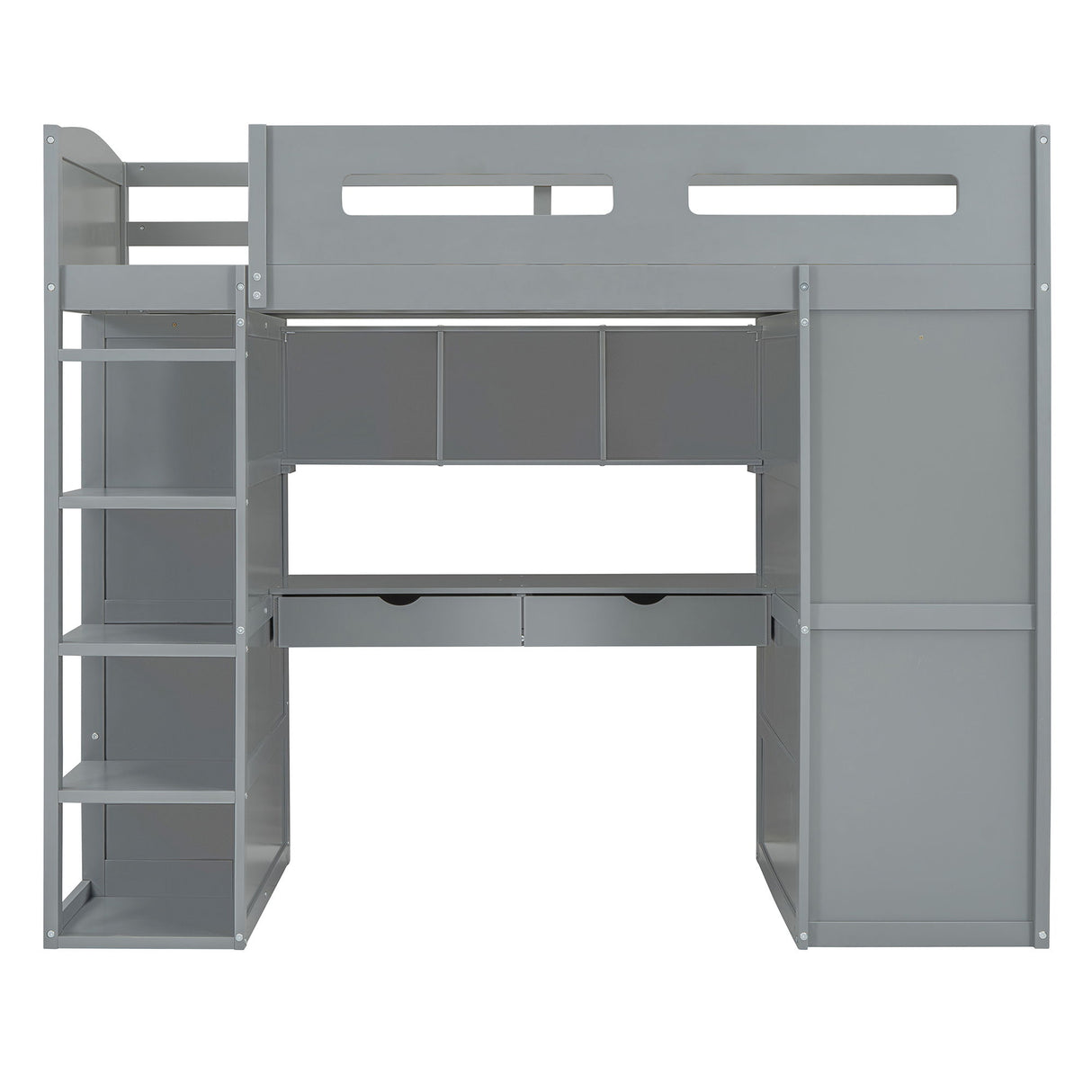 Loft Bed With Desk, Wardrobes, 4 Drawers And 4 Shelves